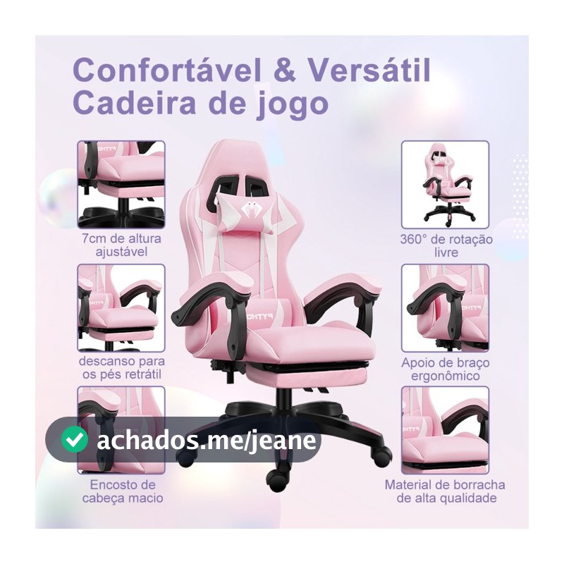 Cadeira Gamer Ergonômica Reclinável com Apoio de Pés Ajustável e Base Giratória – Máximo Conforto para Longas Sessões de