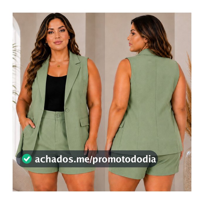 Conjunto Plus Size Feminino do P ao G3 Colete Duplo E Short Casual verao leve e fresco