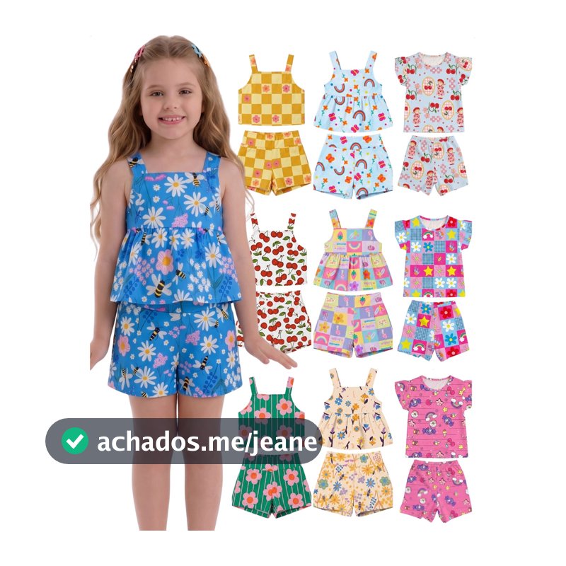 Kit Verão 08 Peças Roupas Infantil Menina 2 à 10 Anos 4 conjunto infantil menina Camiseta Short