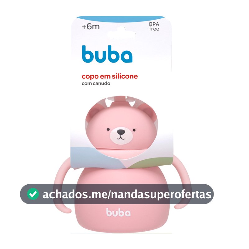 Copo Em Silicone Com Canudo Ursinho Rosa Menina Infantil Buba