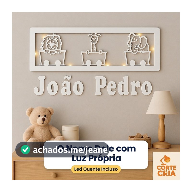 Luminária Decorativa Safari Infantil MDF Com Luzes – Personalize com o Nome 5020 Luminária Personalizada