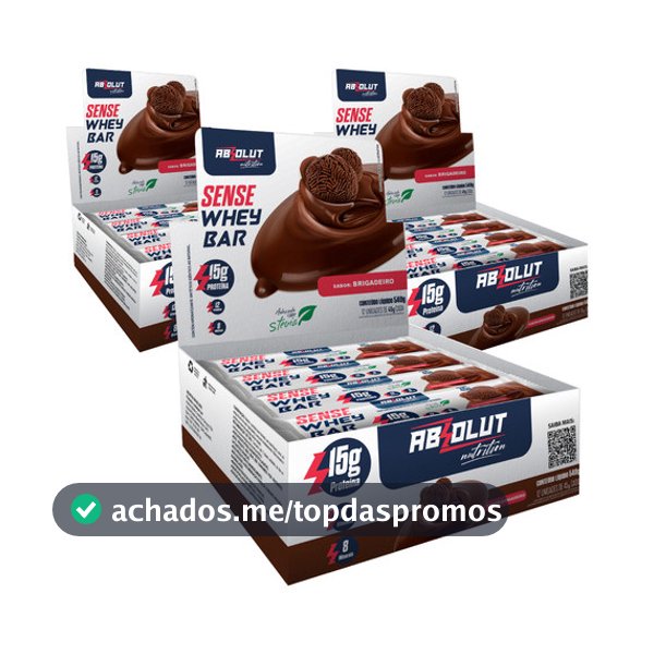 Kit 3x Barra de Proteína Sense Whey Bar Absolut Nutrition Caixa 12 Unidades 15g Proteína