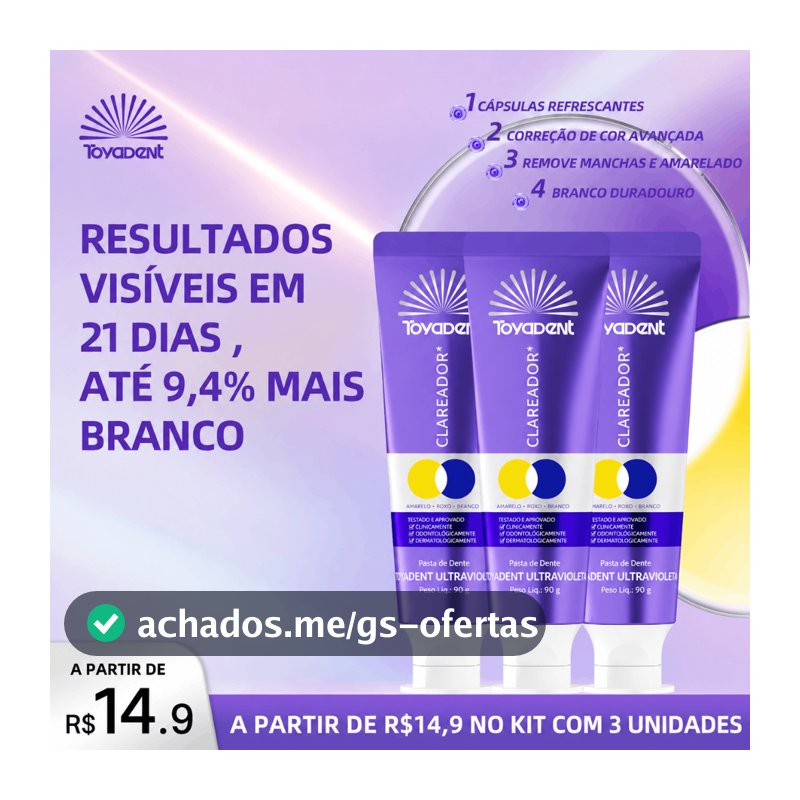 TOYADENT Pasta de Dente Roxa, Partículas Roxas, Neutraliza Manchas Amarelas
