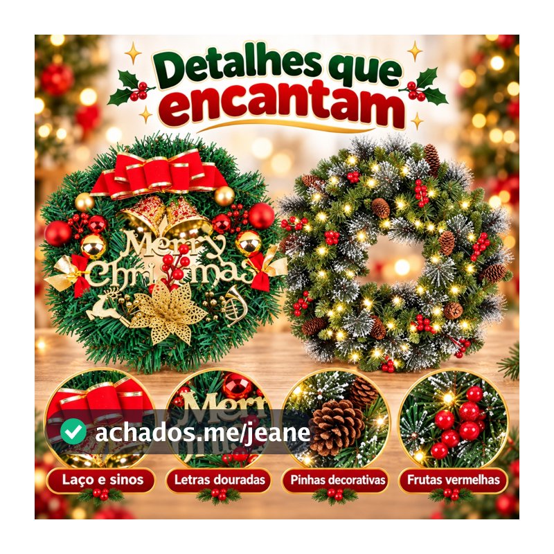 Guirlanda Natalina De Luxo Natal 30/40cm LED Decorações Porta Pendurado De Natal Feliz Natal Enfeite