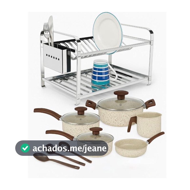Conjunto Kit Jogo Panela Creme E Escorredor De Pratos Inox