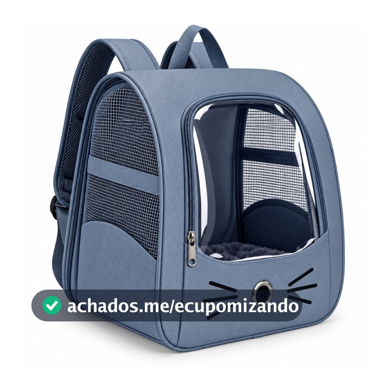 Mochila Pet Transporte Cães e Gatos Panorâmica – Visor Transparente, Respirável e Acesso Lateral
