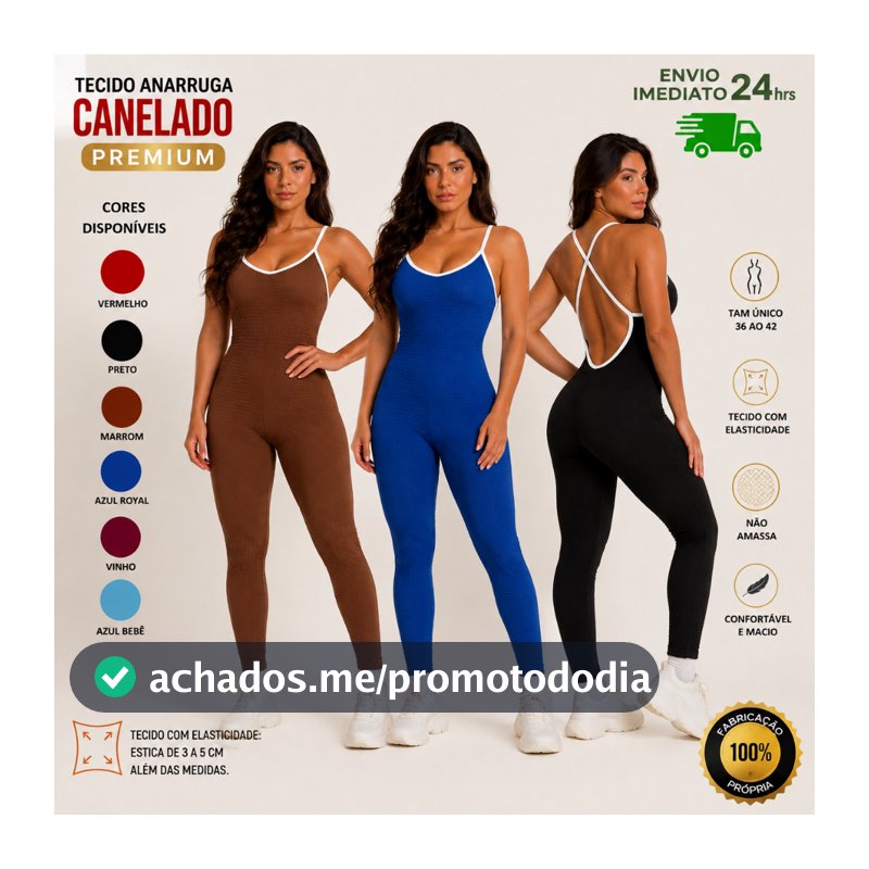 Macacão feminino Academia Costa X Canelado anarruga Longo