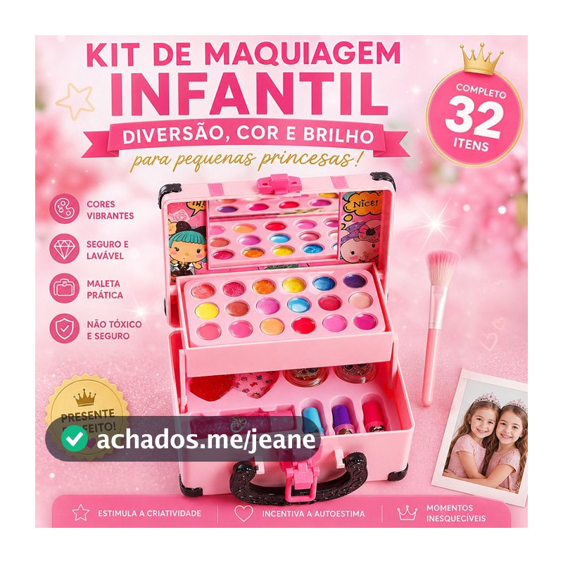 32 items of children's makeup kit, non-toxic and washable, carrying case gift, girl princess