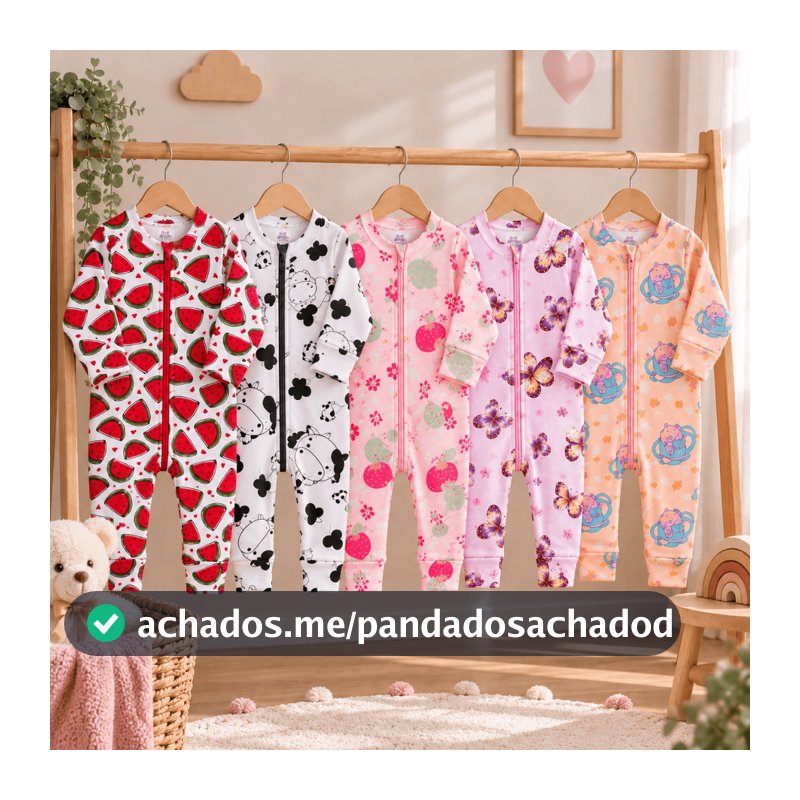 Kit 4 Macacão de Bebê Roupa Menina Estampado Ziper Animado Estampado Algodão Verão Maternidade