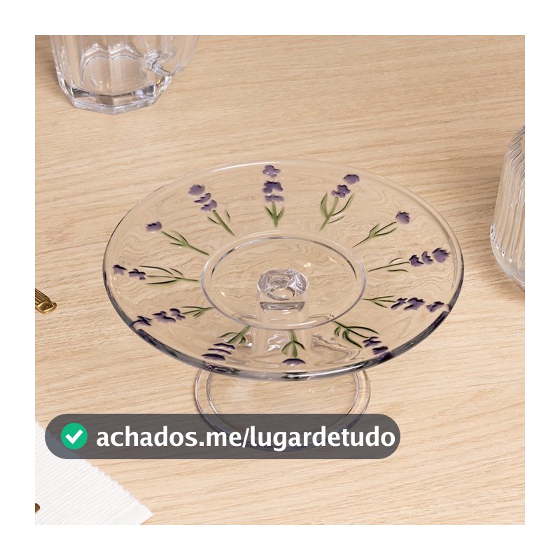 Prato com Pé Lavanda Hand Painting Cristal Wolff Prato para Doces Sobremesas Mesa Posta e Decoração Qualidade Jantar Uso