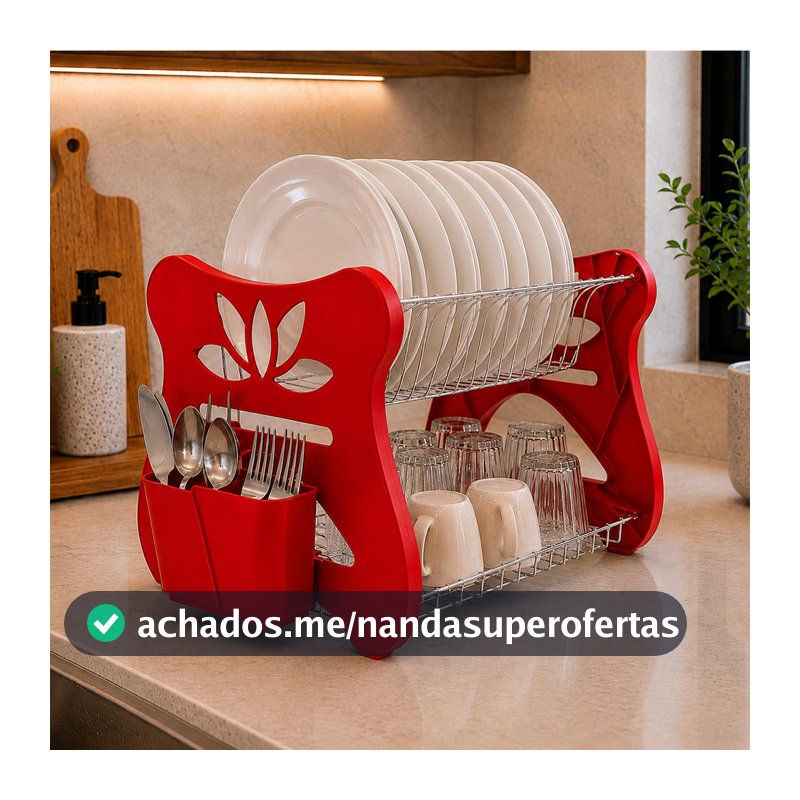 Escorredor de louças pratos duplo 2 andares 13 pratos porta talher luxo