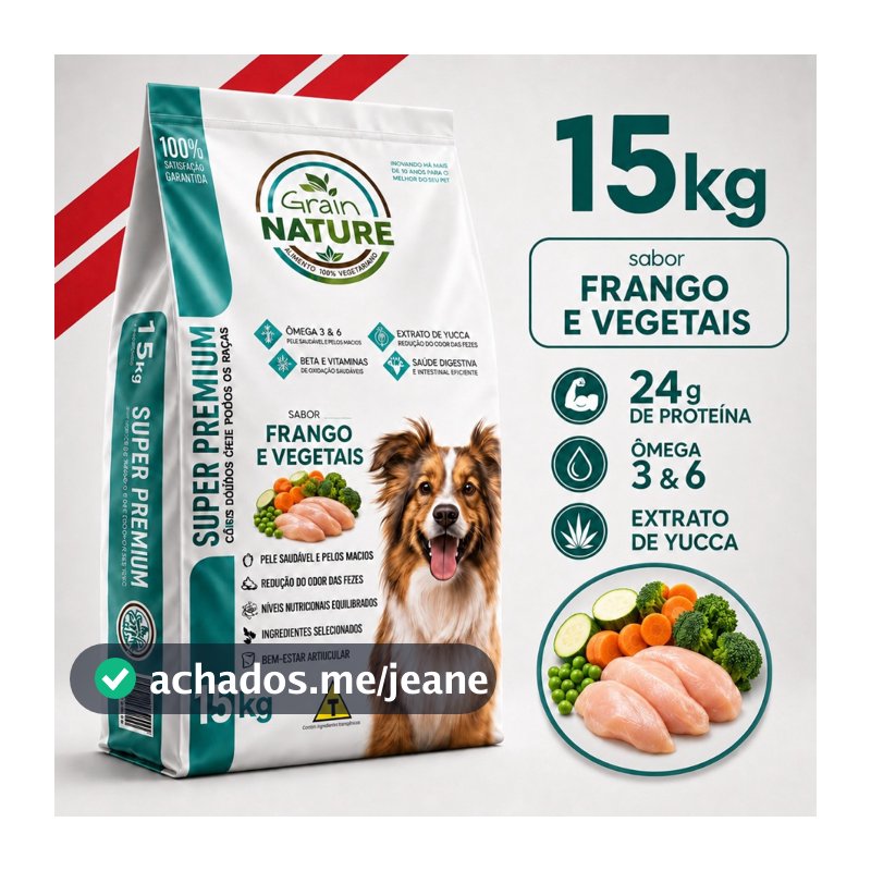 Ração Premium Grain Nature 15kg – Com Ômega 3 e 6 e Extrato de Yucca