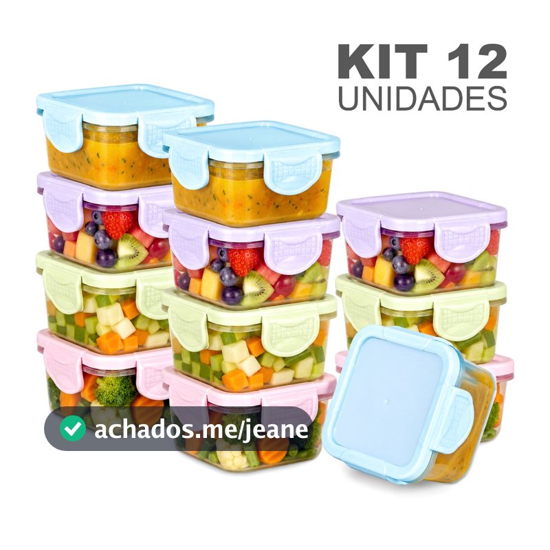 Kit 12 Potes Para Congelar Papinha 50Ml Tampa Hermética Porta Leite Em Pó Introdução Alimentar Bebê