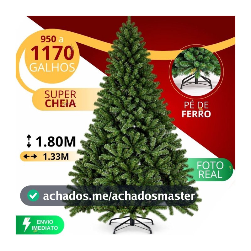 Árvore de Natal 1.80 cm 1170 / 950 Galhos Exclusiva Super Cheia Grande Luxo Decoração de Natal 2026