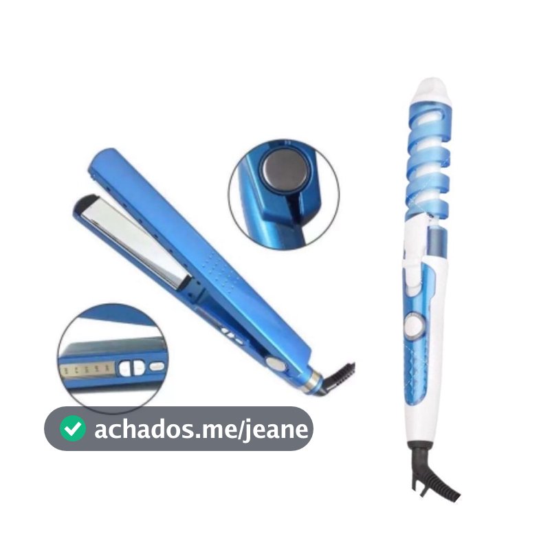 Kit Modelador de Cachos Aspiral + Prancha Chapinha  Nano Titanium