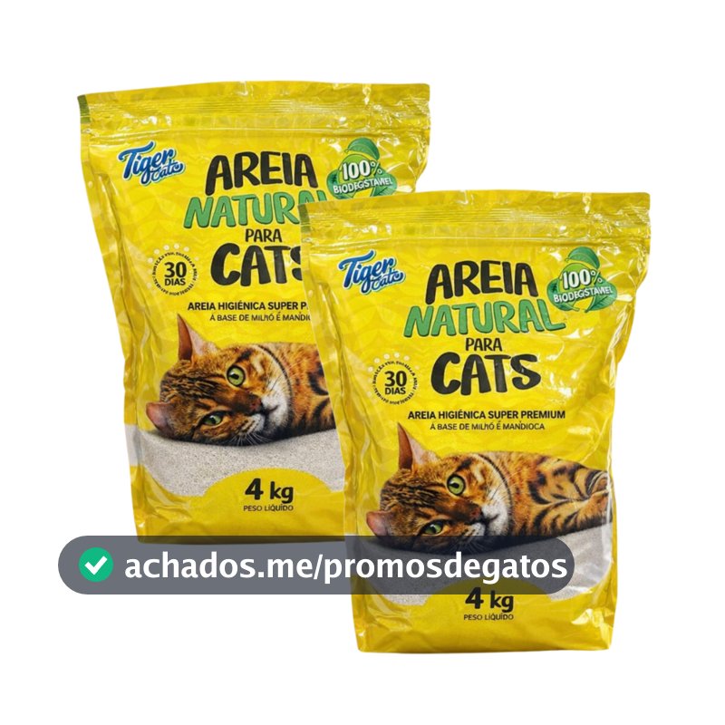 KIT COM 2 AREIA HIGIÊNICA NATURAL BIODEGRADÁVEL MILHO E MANDIOCA PARA GATOS TIGER CATS 4KG
