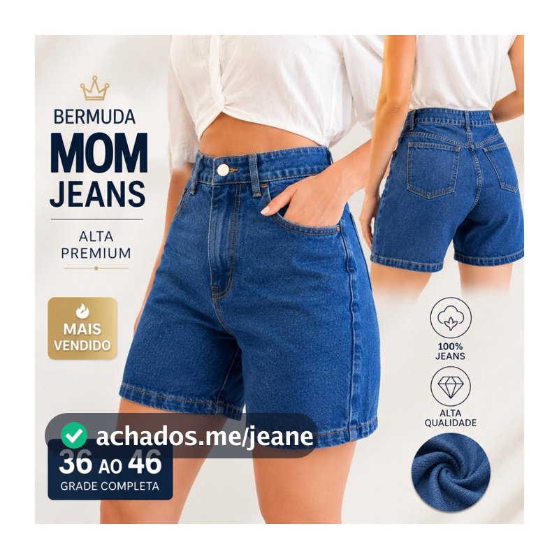 Bermuda Jeans Feminina Meia Coxa Cintura Alta Sem Elastano Mom PREMIUM