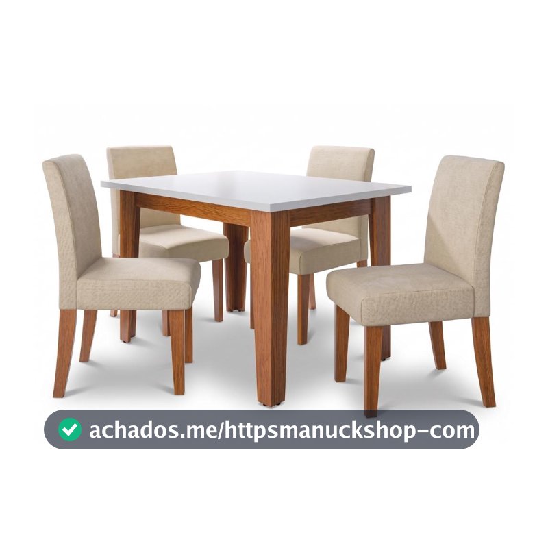 Conjunto Sala de Jantar Mesa Miami 1,20m 4 Cadeiras Trieste Madeirado/Bege Dobuê