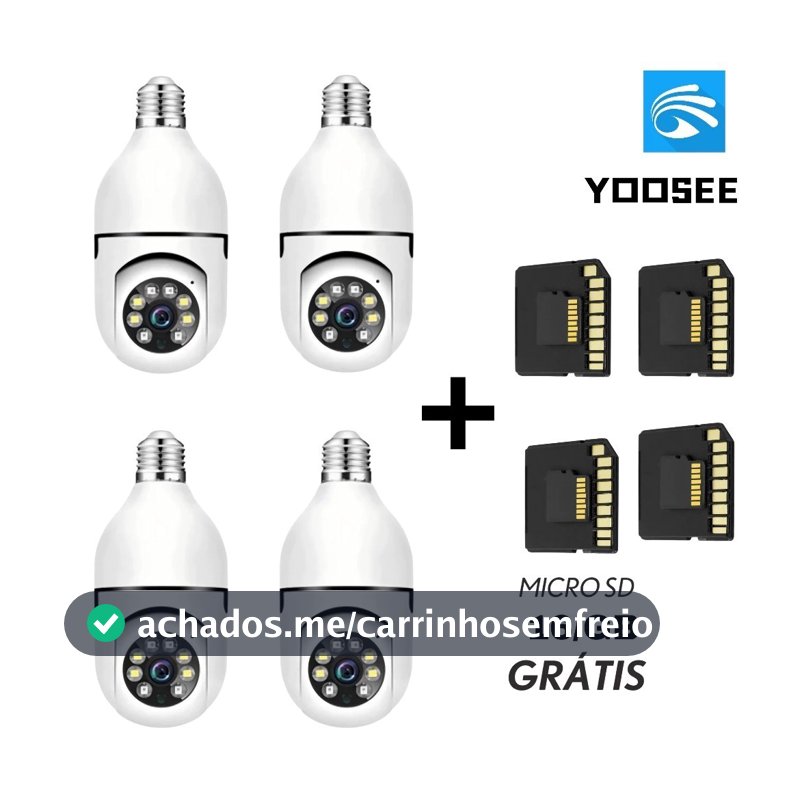 Kit 4 Câmera Lâmpada Inteligente Wifi IP 360 Rastreamento + 4 SD 16GB Grátis