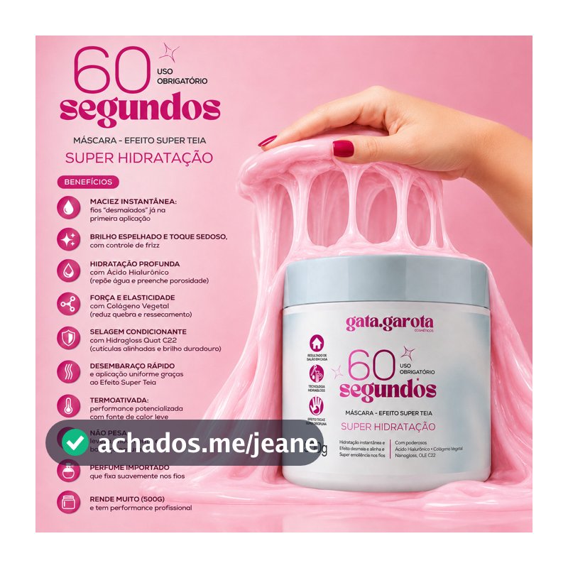 Máscara 60 Segundos Super Teia Desmaia Fios Hidratação Capilar Cabelo Antifrizz Brilho 3D Gata Garota