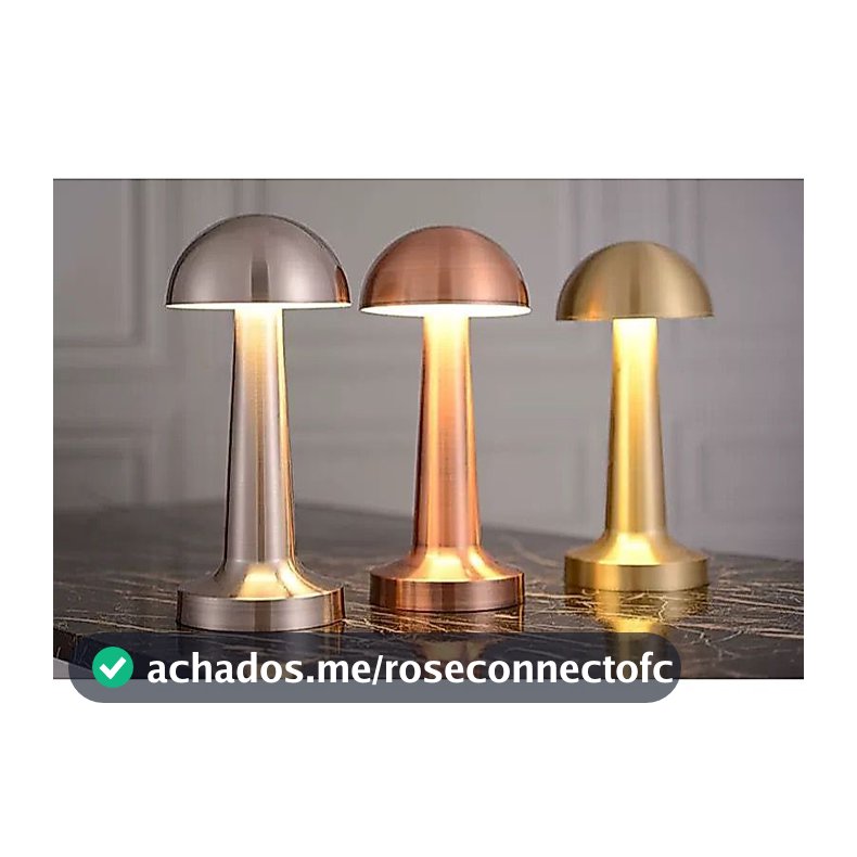 Luminaria Abajur de Mesa Cogumelo Candeeiro Dourado 3 Tons de Luz Bateria Recarregável USB