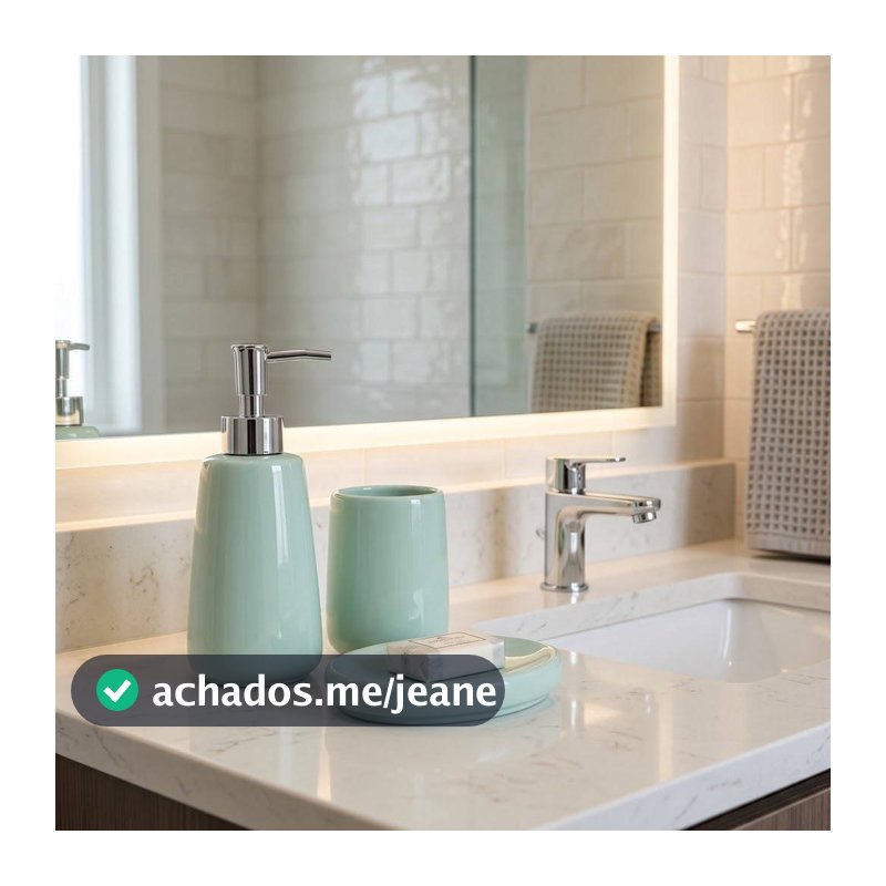 Kit Banheiro Lavabo 3 Peças Verde ou Softpink Porta Sabonete Líquido Suporte Escova
