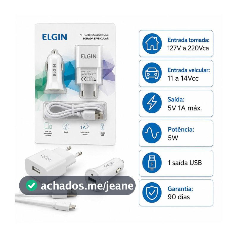 Kit Carregador Veicular USB + Tomada + Cabo Micro USB 1M
