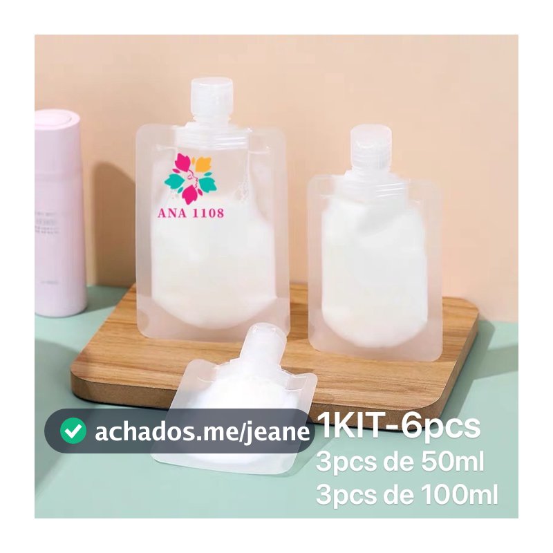 KIT 6 PCS saco frasco multiuso plástico 100 ml/50ML para amostras de embalagem de loção dobrável para viagem