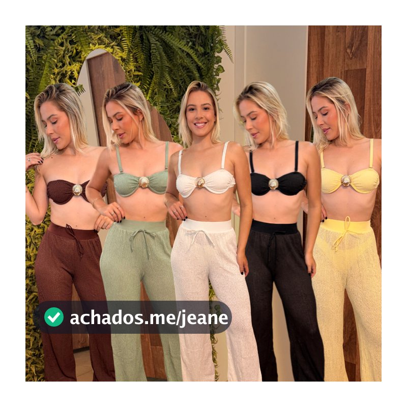 Conjunto Biquíni Feminino 3 Peças com Calça Longa Top com Aro e Bojo Removível Poliamida