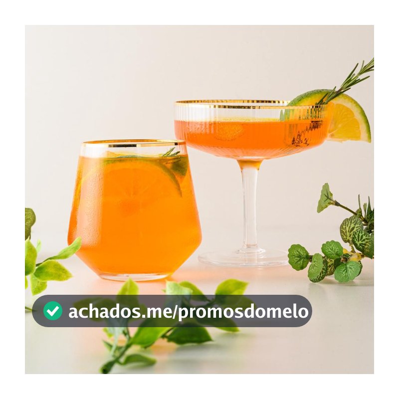 2 Taças Wolff de Vidro Coupe com Borda Dourada 200ml