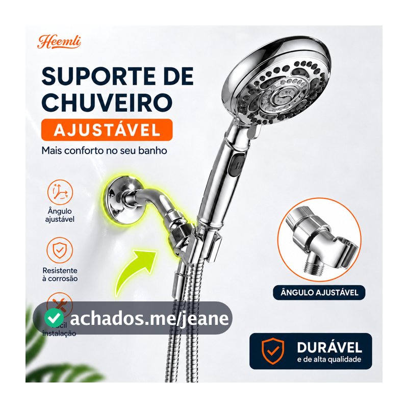 Suporte para Ducha Heemli 360° Articulado Adaptador 1/2 ABS Cromado para Banheiro