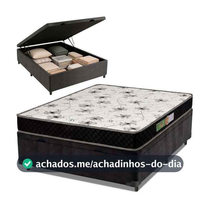 Cama Box Com Baú Casal Colchão Espuma 138x188x53cm Polar Branco / Preto