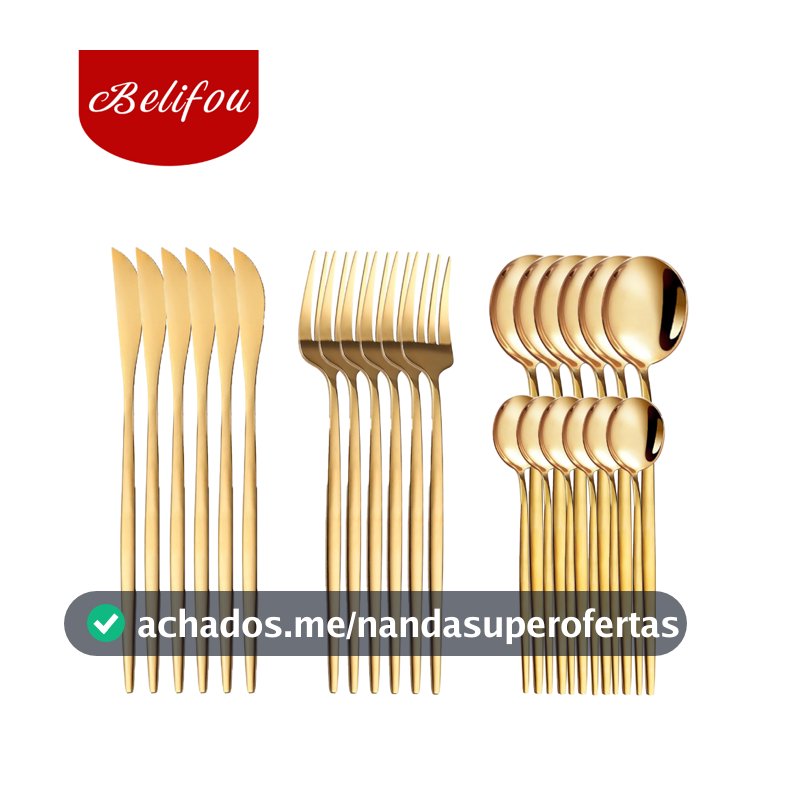 Belifou Kit 24 Jogo De Talheres Inoxidável Suprimentos Cozinha Talheres Dourados Talheres