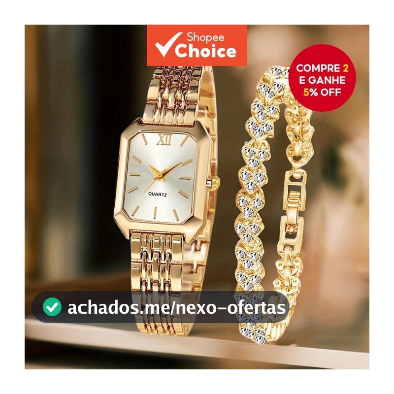 2 Pçs Feminino Retângulo Relógio De Quartzo Pulseira Conjunto Strass Moda Jóias Presente Elegante