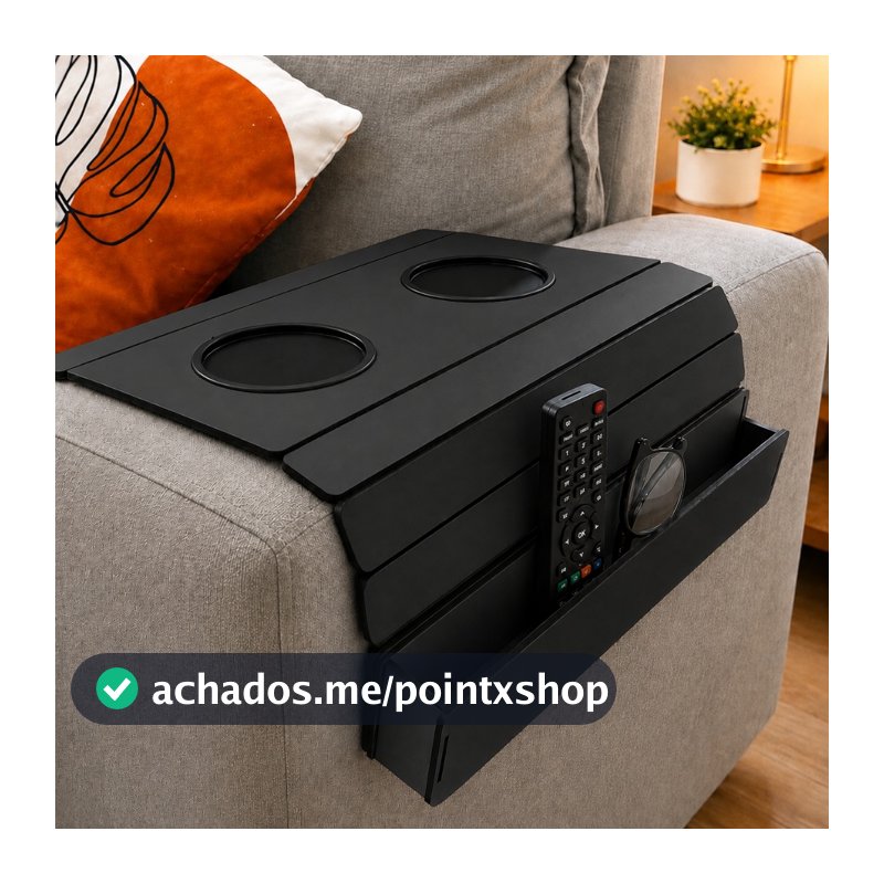 Esteira para Braço de Sofá em MDF com 2 Porta-Copos e Porta-Objetos | Organizador para Sofá