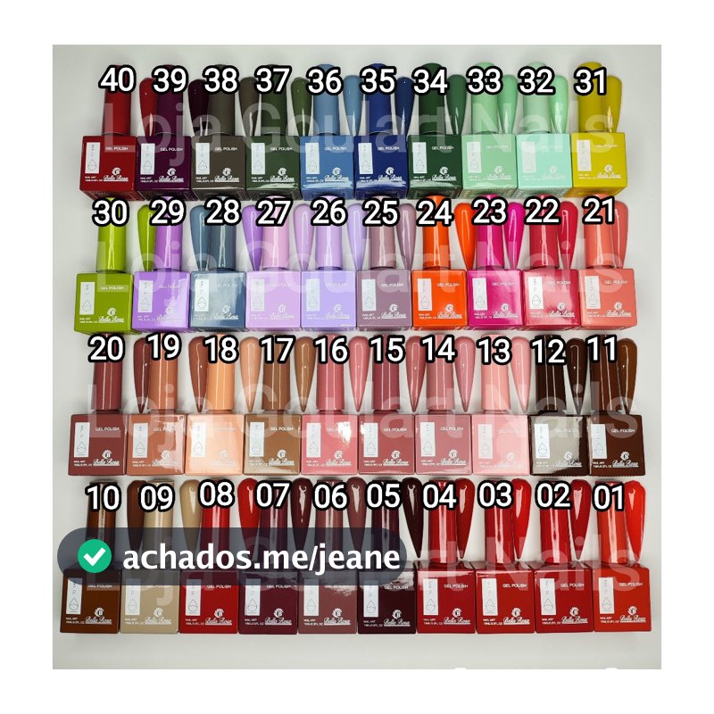 Kit 40 Esmalte de Unha em Gel Bella Rosa 15 ml Vermelho Azul Rosa Lilas Nude Verde Amarelo Marron