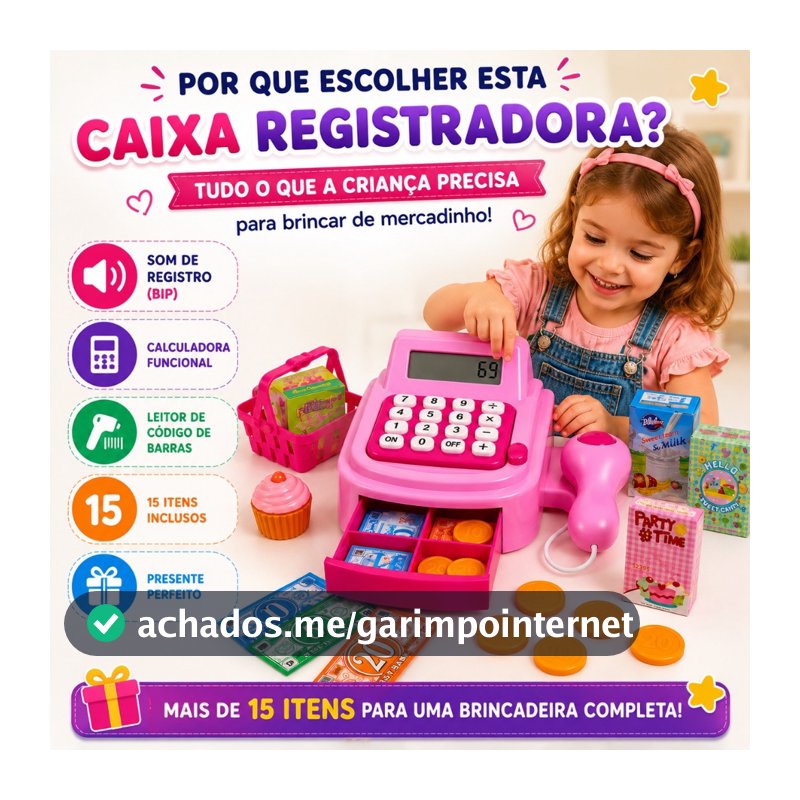 Caixa Registradora De Brinquedo Infantil Com Luz e Som Educativo Mini Mercadinho Infantil Para Menina Com Acessórios