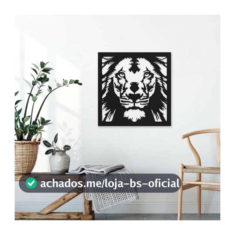 Quadro Aplique de Parede decorativo leão mdf 3mm Preto