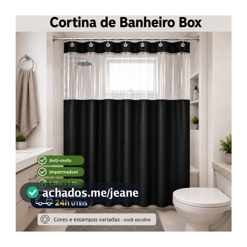 Cortina Para Banheiro Box em PVC ou Vinil Anti Mofo Com Ganchos Alta Qualidade