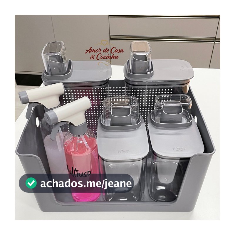 KIT LAVANDERIA 7 PEÇAS POTES CESTO E BORRIFADORES FLOW ESCOLHA SUA COR
