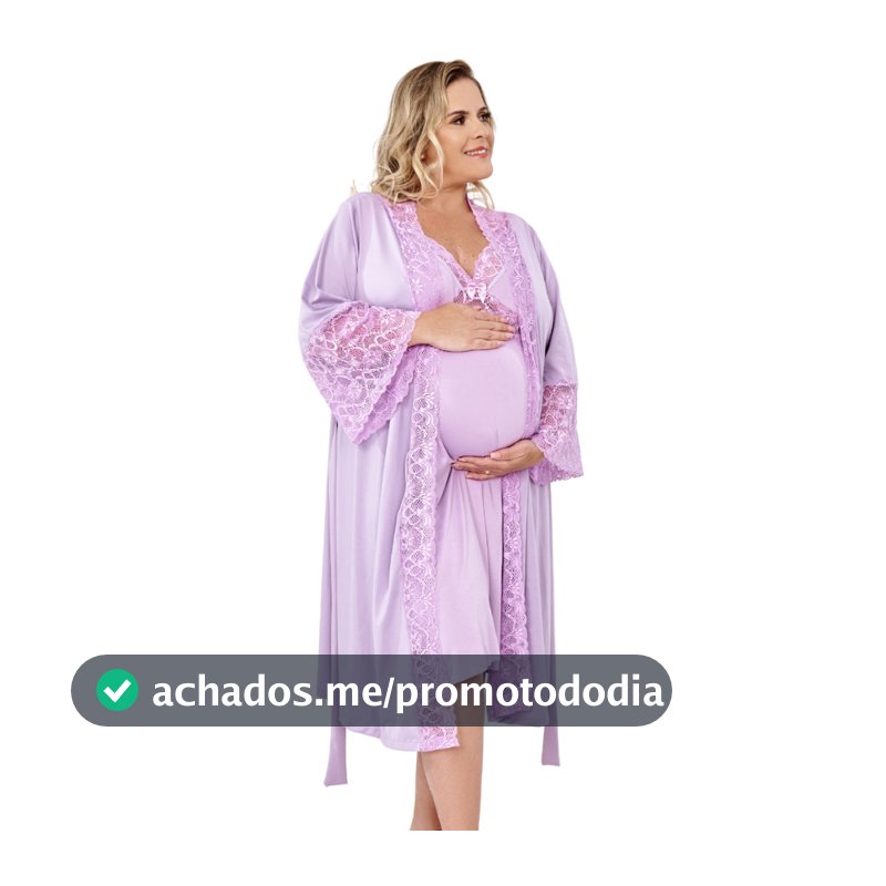 kit Plus Size Camisola Amamentação e Robe luxo Renda