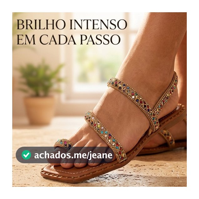 Sandália Rasteirinha Tiras Cruzadas Strass Multicolorido Feminina Antiderrapante Brilho Premium