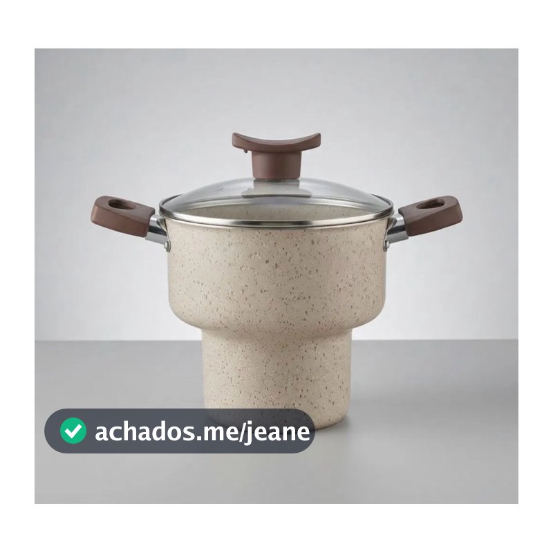 Cuscuzeira Antiaderente C/Tampa de Vidro Vanilla Bege Serve até 3 pessoas 14cm