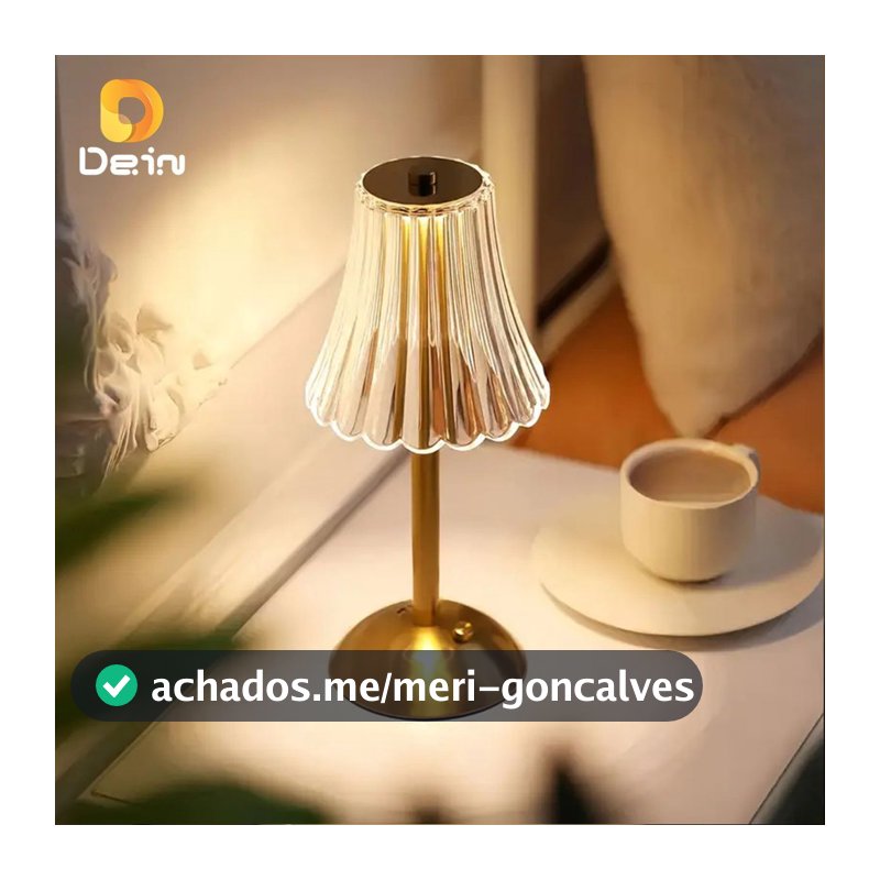 Luminária Retrô de Mesa LED Recarregável com Cúpula Transparente e Controle por Toque Dourada