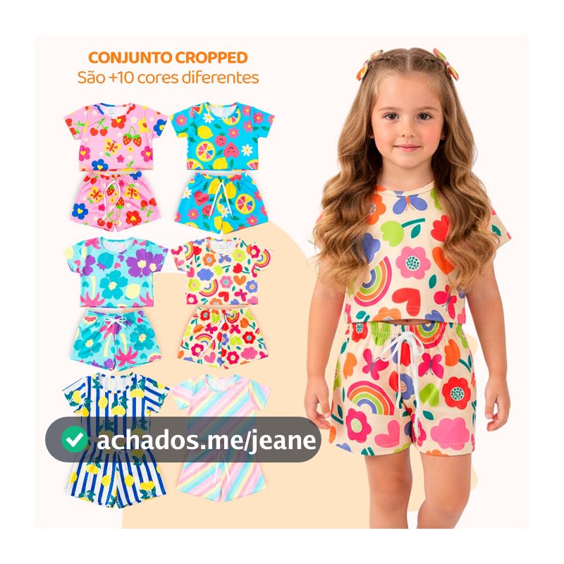 Kit 4 Peças de Conjunto Cropped Infantil Menina Moda Praia Verão Roupa Infantil Feminina de Calor Conjunto Verão Menina