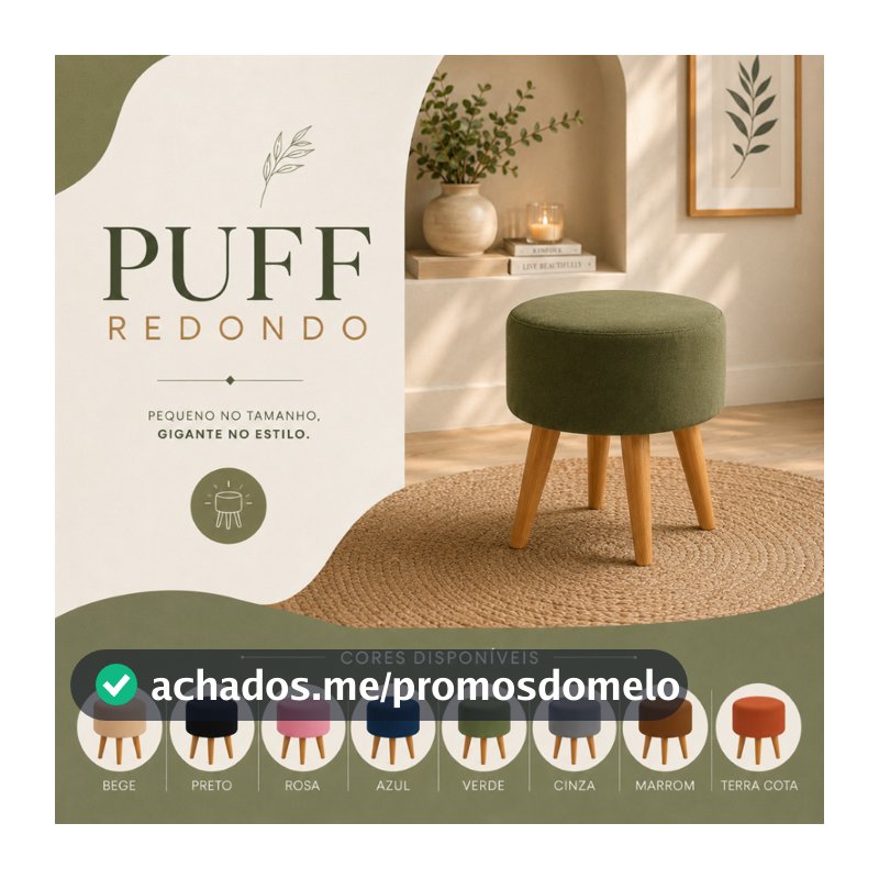 Banqueta Puff Redondo Reforçado 43cm com Pés Palito