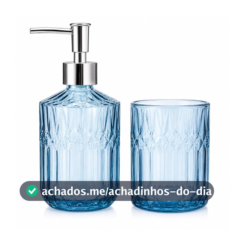 Jogo De Banheiro Lavabo Luxo Vidro Canelado 2 Peças Porta Sabonete Líquido Dispenser E Porta Escovas