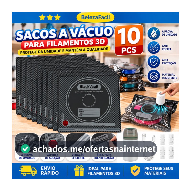 Kit 10 Sacos a Vácuo para Filamento Impressora 3D com Bomba Elétrica PLA PETG ABS
