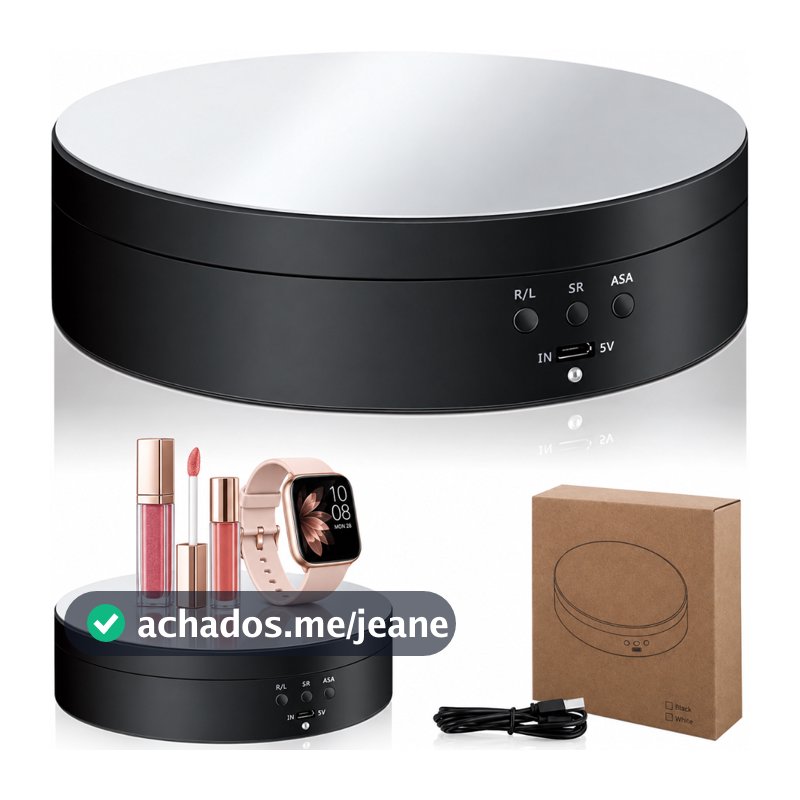 Base Giratória Elétrica 360 Graus Espelhada USB para Fotos Vídeos Vitrine e Exposição
