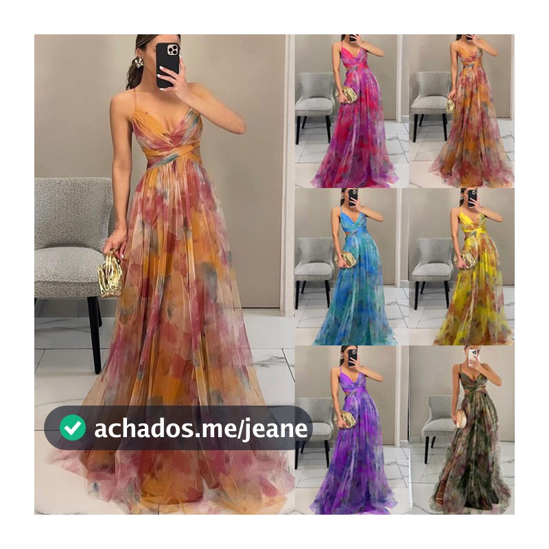 Cross-Border 2025 europeu americano primavera verão novo estilo gaze impresso estilingue vestido INS férias Casual vesti